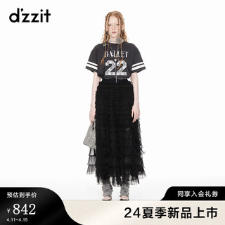 d'zzit地素 蕾丝绣花 黑色 S 女士T恤