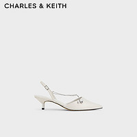 CHARLES&KEITH24夏尖头细跟后空交叉链条凉鞋女CK1-61720188 粉白色Chalk 38