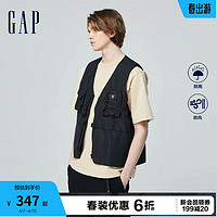 Gap男装2024春季logo多口袋工装风拉链背心外套马甲877479 黑色 175/96A(L)亚洲尺码