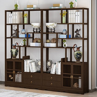 九夫人博古架实木新中式书架多宝阁客厅隔断茶柜茶叶展示柜茶室置物架子 100长胡桃色博古架