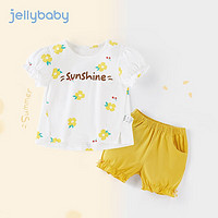 JELLYBABY 宝宝夏装套装2婴儿短袖夏款童装儿童两件套女童夏季衣服 黄花 100