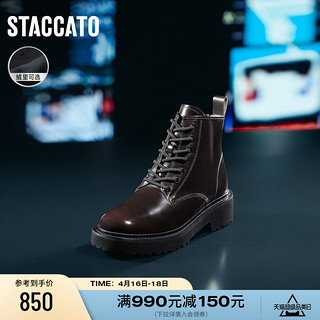 STACCATO 思加图 新款英伦风红酒马丁靴厚底甜酷加绒女短靴EGB02DD