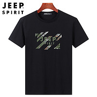 吉普 JEEP 短袖T恤夏季舒适透气圆领T恤时尚印花打底衫9005 黑色 4XL