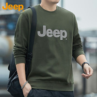 吉普(JEEP)卫衣男春季宽松圆领潮流长袖T恤男士重磅百搭衣服男装 军绿 XL