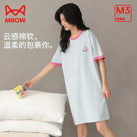 猫人（MiiOW）睡衣女士睡裙纯棉圆领套头短袖长裙可外穿家居裙 摩登小猫 M（80-105）斤