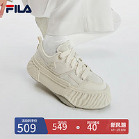 FILA 斐乐 官方FOSSO女鞋复古帆布鞋秋面包休闲鞋川行鞋小白鞋 燕麦色-OM 7