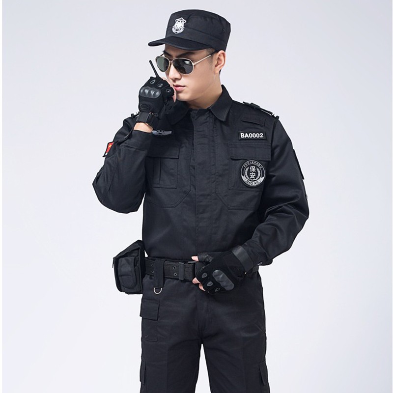 工装保安服黑色套装执勤作训练服全套斜纹款帝凯别尔危 斜纹春秋上衣+裤子 175(适合130-150斤）
