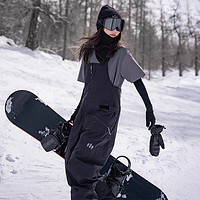 AWKA单板滑雪服背带裤女男款防水加厚保暖3L专业宽松连体裤子冬 黑色 S