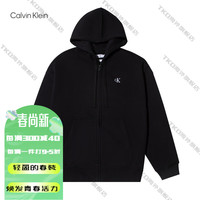 Calvin Klein美国CK CALVIN KLEIN男连帽加绒拉链卫衣简约宽松小标刺绣套头衫 黑色 美码L(160-180斤)