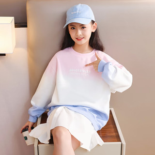 优优1点（Yoyo one）2024炸街女童套装儿童春装洋气时髦童装女孩大童春秋休闲 13068蓝+19525白 170cm