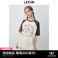 LEDIN 乐町 元气多巴胺插肩袖拼色短袖2024夏季新款涂鸦设计休闲宽松T恤