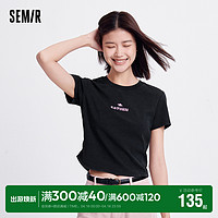 Semir 森马 [商场同款]森马短袖T恤女短款做旧潮酷2024新款夏季修身字母上衣