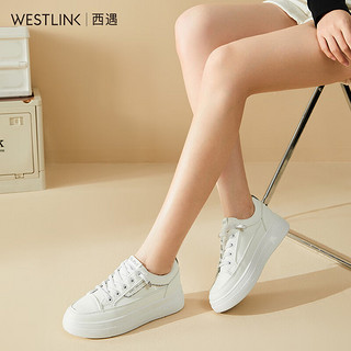 PLUS会员：WESTLINK 西遇 休闲小白鞋女2024新款白色板鞋