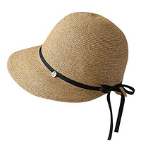 JOLISAC赫本风草帽女可折叠复古百搭夏季渔夫帽子遮阳防晒太阳帽凉帽出游 黑色丝带 可调节