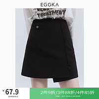 EGGKA 侧开叉高腰半身短裙2024春季不对称设计时髦流行纯色a字裙 黑色 M