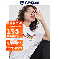 Navigare意大利小帆船潮牌T恤短袖款透气夏装纯棉圆领体恤 漂白 48/M