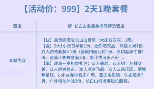 五一/端午/中秋不加价!还含2餐,避暑都能用!长白山华美胜地瑞士/美憬阁酒店 指定房型 1-2晚套餐(含早+餐饮+丰富夏季玩乐权益)