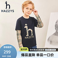 HAZZYS 哈吉斯 品牌童装男童圆领衫春弹力复古拼接简约经典圆领衫 藏蓝 120