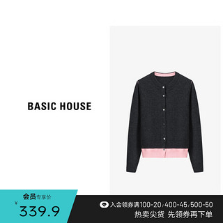 Basic House/百家好长袖百搭休闲时尚小香风针织毛衣开衫女春季2024通勤 浅灰 L120-140斤