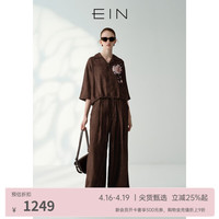 EIN言复古老钱风花影流光印花隧道抽绳下摆箱型短衬衫24夏季 深啡 M