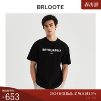 巴鲁特（Brloote）男装夏季纯棉短袖T恤时尚字母印花男士上衣 黑色 185/104A