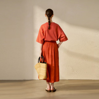 例外（EXCEPTION）【新中式】女装2024春季盘带绣花冚车线迹新中式七分袖T恤 艳橙 36Y(160/84Y)