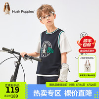 暇步士（Hush Puppies）童装儿童2024夏季男女童运动风圆领短袖活力百搭时尚休闲短袖 藏蓝 110cm