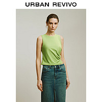 URBAN REVIVO 女士收褶无袖圆领修身背心 UWH440038 浅薄绿 XL