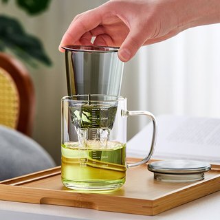绿昌明茶杯带过滤茶水分离泡茶杯加厚耐高温带刻度办公家用杯子430ml