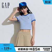 Gap女装2024夏季辣妹紧身短袖T恤撞色亲肤舒适女友T429376 蓝色 170/88A(L) 亚洲尺码