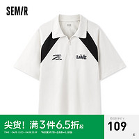 森马（Semir）POLO衫男2024夏时尚印花撞色拼接插肩袖上衣半开襟运动风 白色调00311 175/92A/L