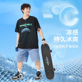 奕时代胖男童短袖t恤夏季胖童装儿童中大童加肥加大男孩夏装上衣潮牌棉   冰岛白（5A抗菌） 200码（200-230斤）