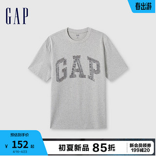 Gap 盖璞 男女装2024夏季新款拼接字母logo短袖T恤简约百搭上衣466766 灰色 175/96A(L) 亚洲尺码