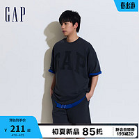 Gap 盖璞 男女装2024夏季法式圈织软短袖T恤889779 深灰色 175/96A(L)亚洲尺码