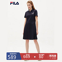 FILA 斐乐 女子连衣裙2021年夏季新款基础裙子休闲时尚优雅运动裙 传奇蓝-NV 165/84A/M