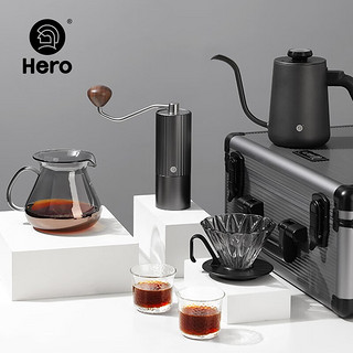 Hero（咖啡器具） Hero豪华顶配版旅行箱户外便携手冲咖啡套装手摇磨豆机礼盒套装 畅享旅行版-z3磨豆机-枪灰