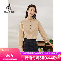 BEANPOLE 滨波 春季新款女士彩色休闲素雅立领全棉长袖衬衫多巴胺 米色 160/84A