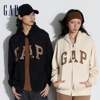 Gap 盖璞 男女装春季2024新款LOGO美式复古法式圈织软卫衣外套892182 黑色 175/96A(L)亚洲尺码