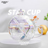 LOVWISH 乐唯诗 NERVISHI） 玻璃水杯带盖勺星空杯早餐杯牛奶杯果汁杯 星空幻境彩