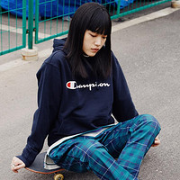 Champion 情侣连帽卫衣草字印花长袖春加绒帽衫男女同款