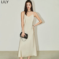 丽丽 LILY2024夏女装法式优雅浪漫气质可调节肩带长款吊带连衣裙女 703米色 M