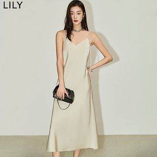 丽丽 LILY2024夏女装法式优雅浪漫气质可调节肩带长款吊带连衣裙女 703米色 M