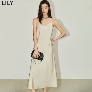 丽丽 LILY2024夏女装法式优雅浪漫气质可调节肩带长款吊带连衣裙女 703米色 M
