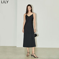丽丽 LILY2024夏女装法式优雅浪漫气质可调节肩带长款吊带连衣裙女 510黑 M
