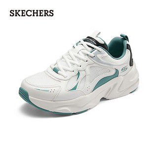 Skechers斯凯奇男女同款时尚复古老爹鞋款厚底增高网面运动鞋118325 男款-白色/绿色/WGR 46