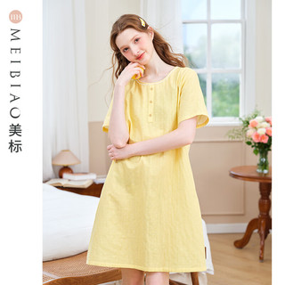 美标 MEIBIAO纯棉睡裙女夏薄款双层棉纱全棉可外穿可外穿家居服 小鸭黄 M(160/84A)