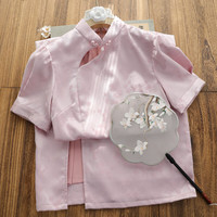 俏娘鱼气质优雅淑女范粉色提花短袖旗袍2024年春改良日常可穿 粉色(裙长114左右) L