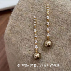 kristenjudi长款流苏香槟金色珍珠耳环女