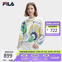 FILA 斐乐 官方V&A联名大艺术家编织衫女子毛衣2024时尚宽松满印上衣