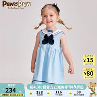 PawinPaw卡通小熊童装24年夏女宝学院风蝴蝶结连衣裙学院风 Blue蓝色/50 120